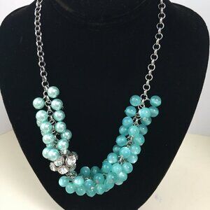 Aqua Bead  and Rhinestone  Necklace